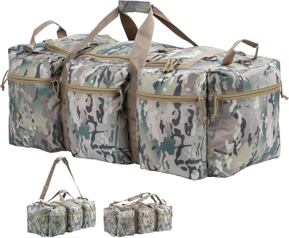 SnelShoppen - Grote Militaire Reis Duffle Bag Army Style Tactical Sport Equipment Bag 100L Camo, Waterdicht 600D Polyester, Ideaal voor Camping, Reize