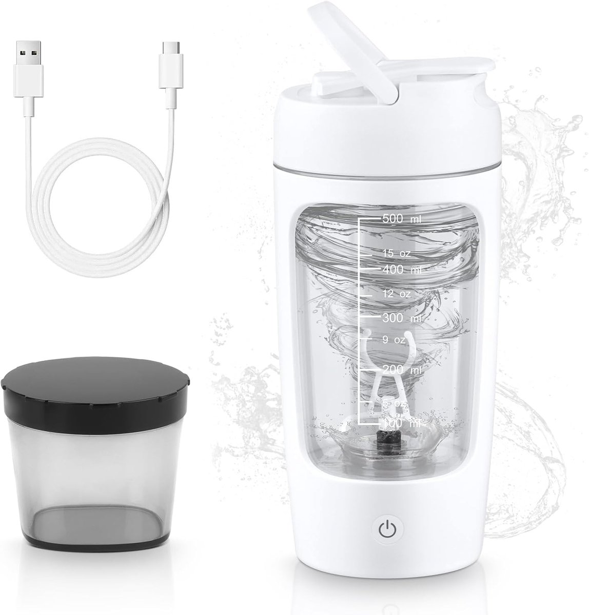 SnelShoppen - Elektrische Shaker 650 ml - Eenvoudige Protein Cutter met Poedercompartiment - USB Oplaadbare Mixbeker voor Eiwitshakes en Melkshakes -
