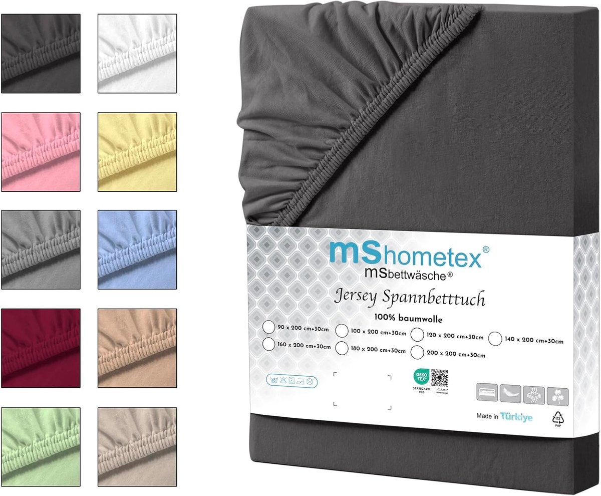 SnelShoppen - Jersey Hoeslaken 100% Katoen, Ademend, Onderhoudsvriendelijk, Oeko-Tex, Vormvast, 30 cm Hoog, Zacht Hoeslaken voor Matrassen, Antraciet,