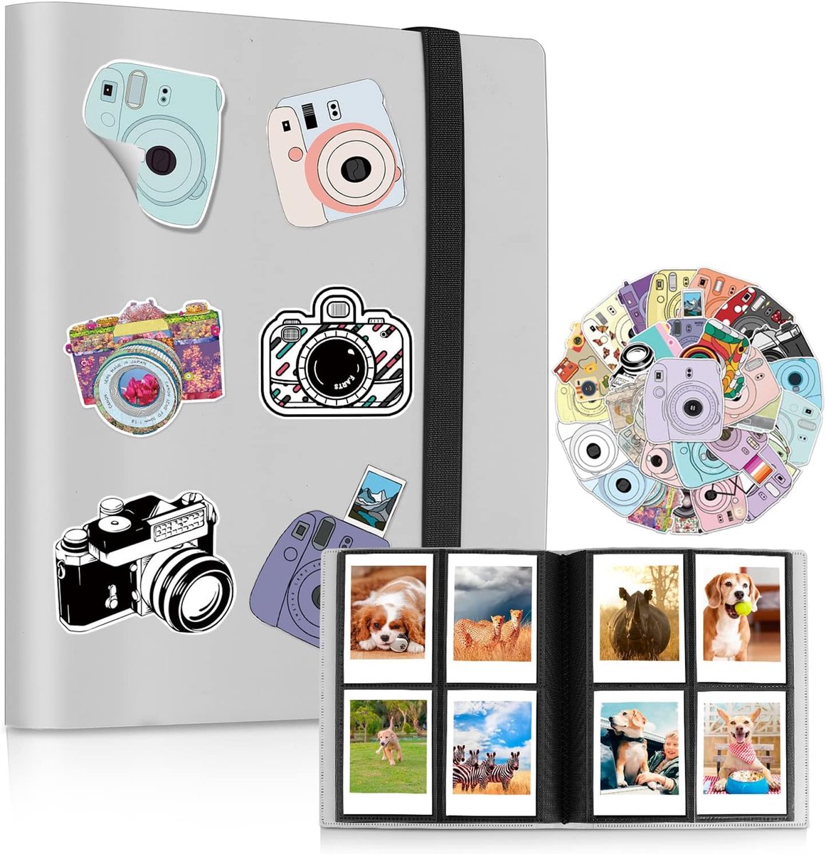 SnelShoppen - Mini Foto Album 160 Pockets voor 2x3 Inch Foto's - Geschikt voor Instax Mini Film & Kpop Fotokaarten - Inclusief 50 Kleurrijke Stickers