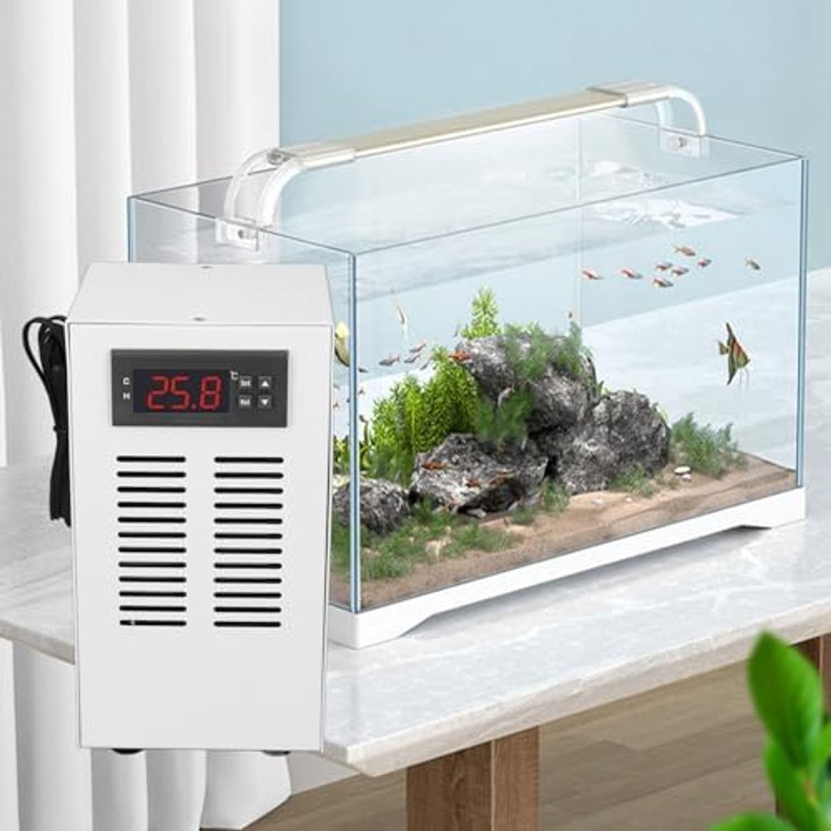 SnelShoppen - Walfront Aquarium Cooler - Geluidsarme Waterkoeler met Intelligente Temperatuurregeling voor Hydroponische Aquaria - Stil Ontwerp - Gesc