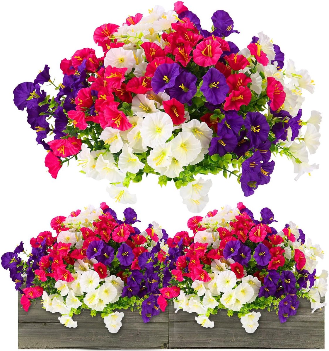SnelShoppen - Kunstbloemen 9 Bundels - Realistische Weerbestendige Kunstplanten voor Buiten - 35 cm - Zwart, Rood, Wit - Perfect voor Balkon, Tuin, In
