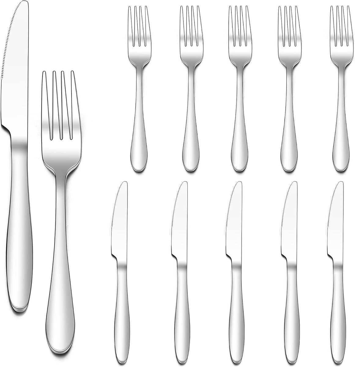 SnelShoppen - 12-delige RVS Steak Bestekset voor 6 Personen - Hoogglans Snij- en Tafelmessen en Vorken - Ideaal voor Thuis en Restaurantgebruik - Kwal