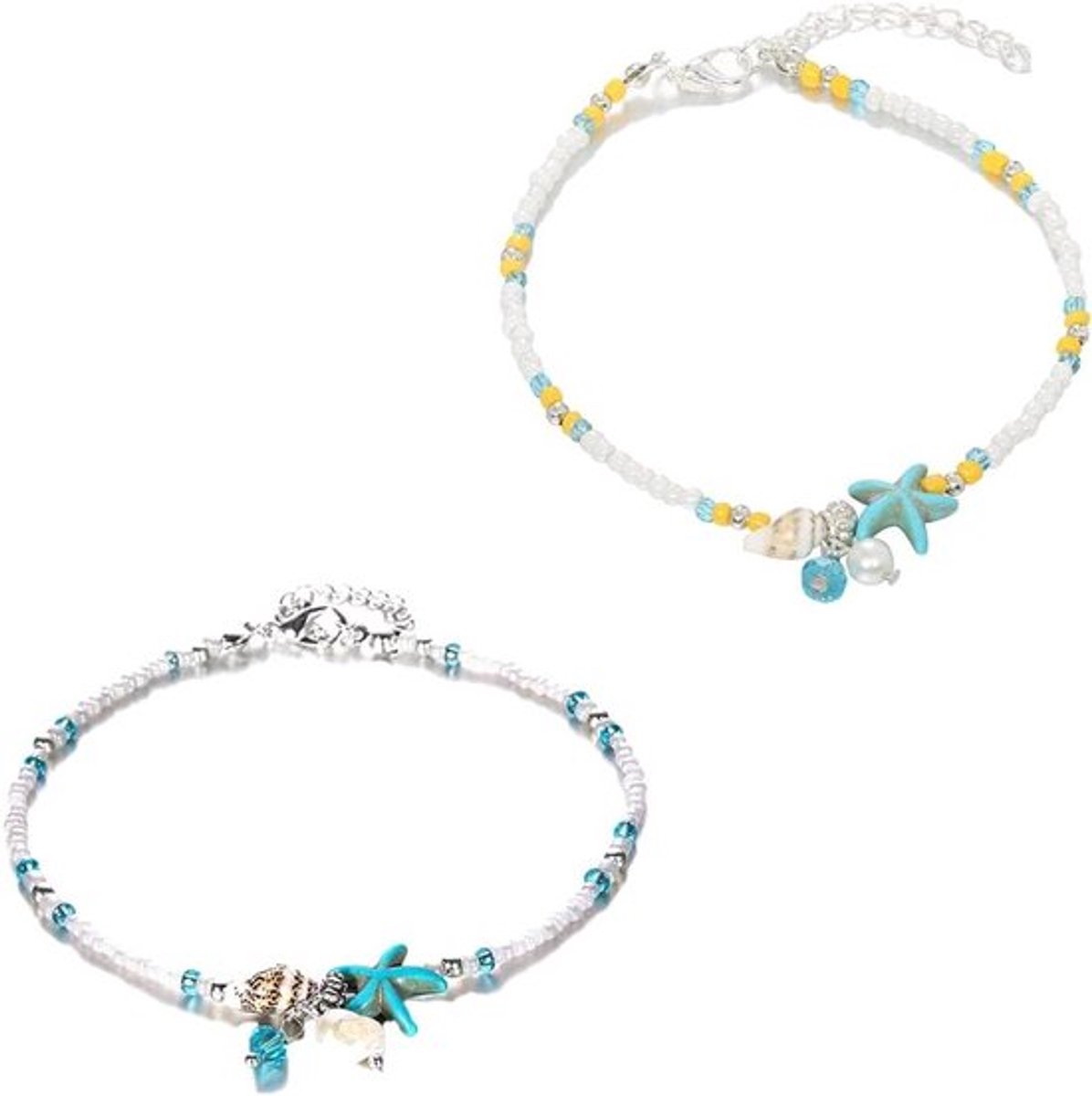 Boho turquoise enkelkettinkjes - Armbanden - Zilveren parels - Strandaccessoires - Verstelbaar voetsieraad voor vrouwen en meisjes
