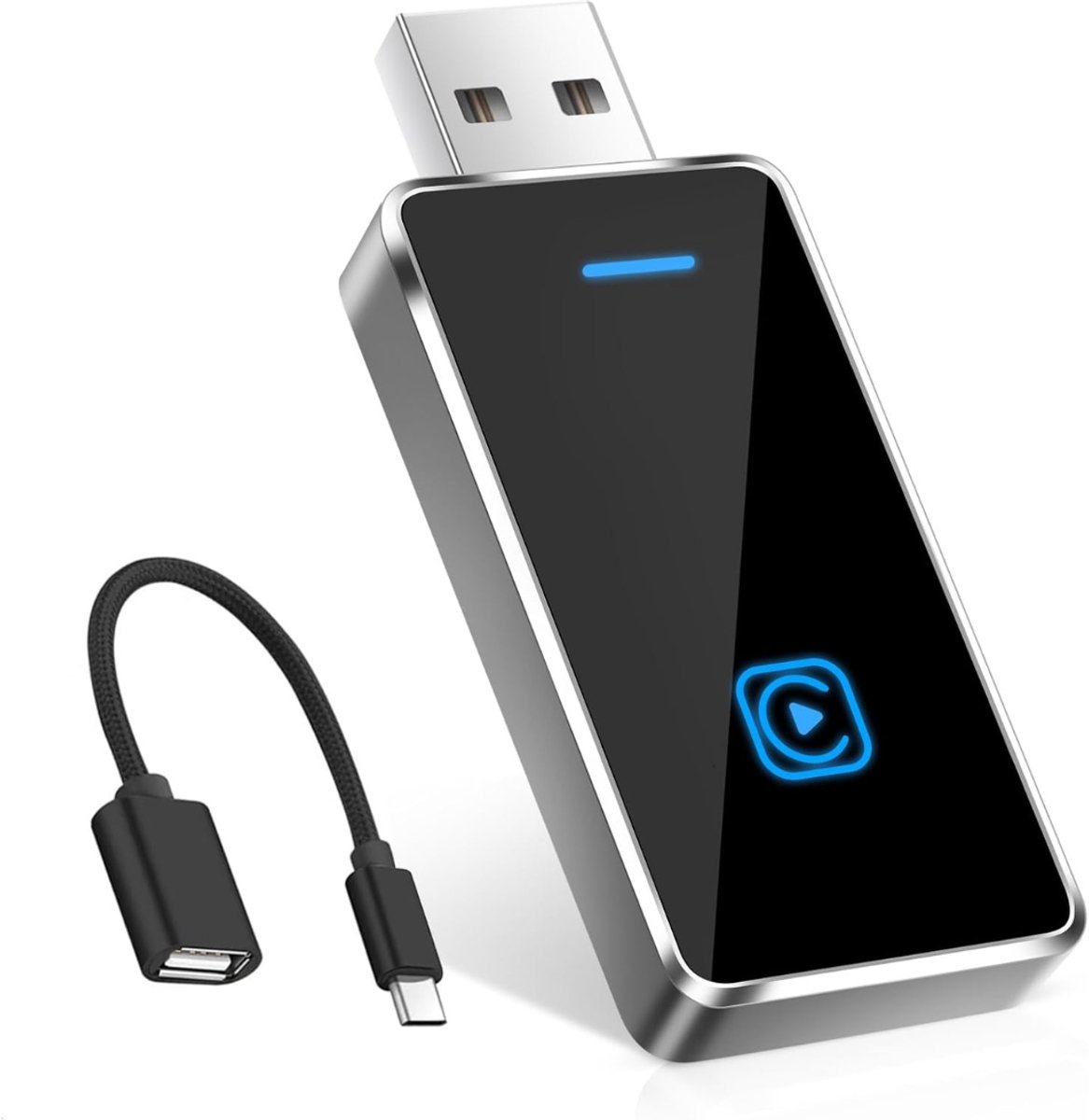 KIRA® Carplay Dongle - CarPlay - Draadloze Adapter - Zwart/Zilver - 13cm x 10cm x 2cm