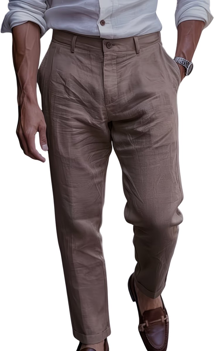 Currero Pantalon Heren Chino Regular Fit Golfbroek Nette Broek Elastische Tailleband Volwassenen Koffiekleur