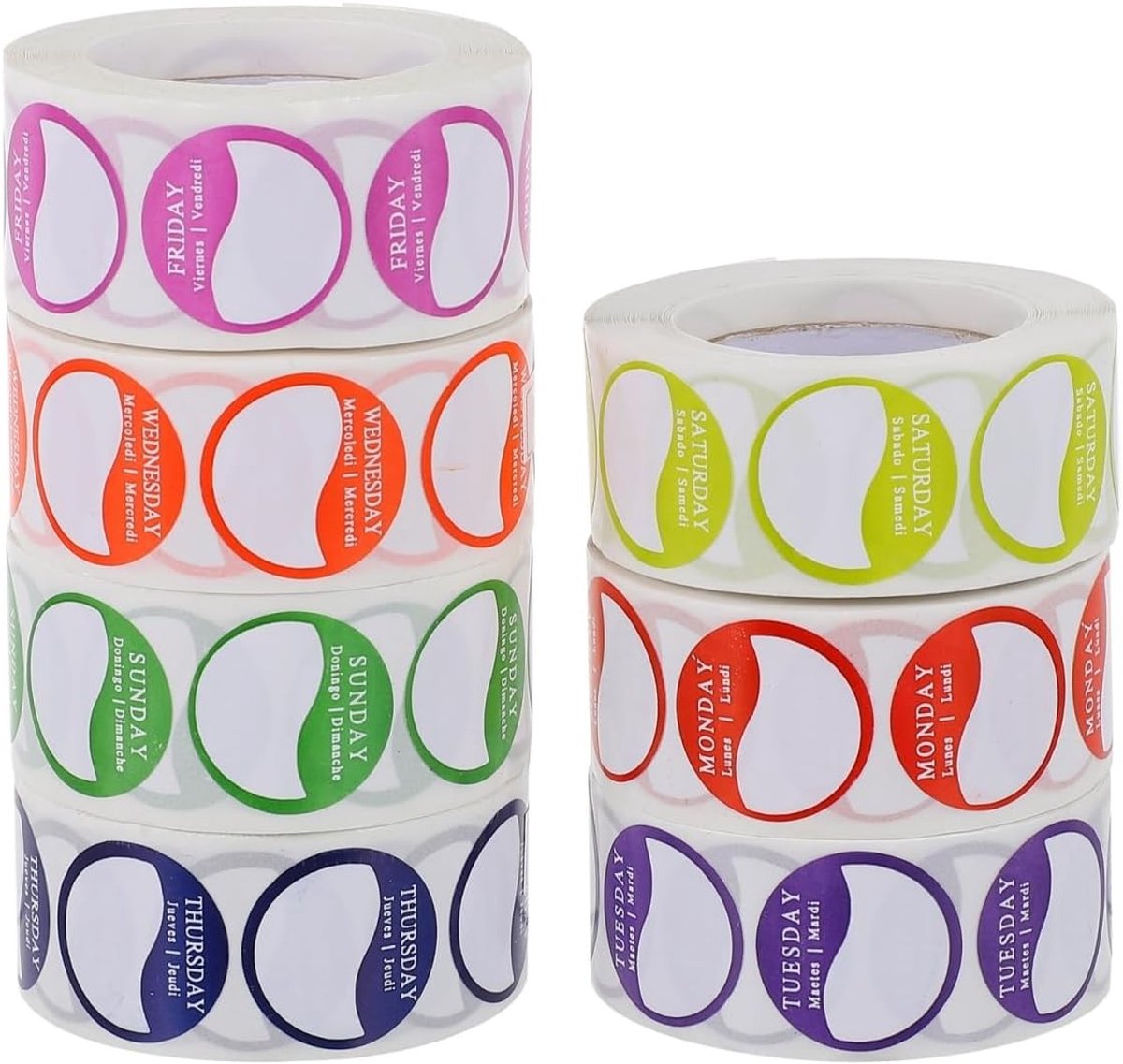 7 Rollen Afneembare Daglabels voor Weekplanning - Zelfklevende Stickers voor Voedselrotatie, Organisatie en Labeling