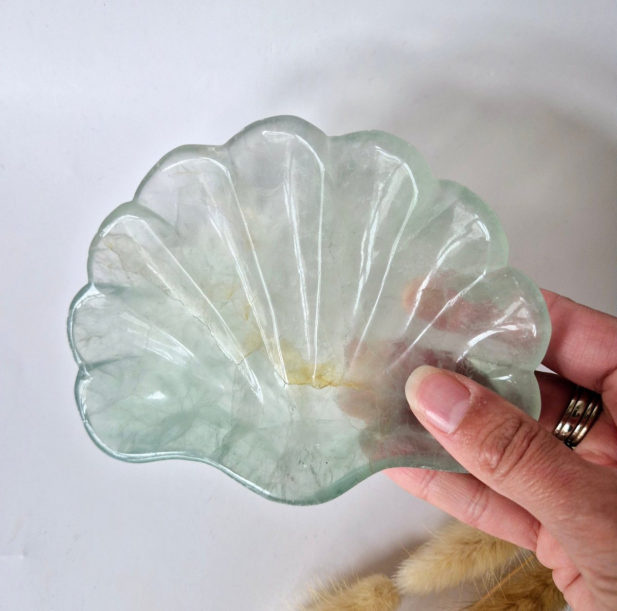 Edelsteen Carving Schaal Schelpvorm Groene Fluoriet #31 - Uniek Cadeau