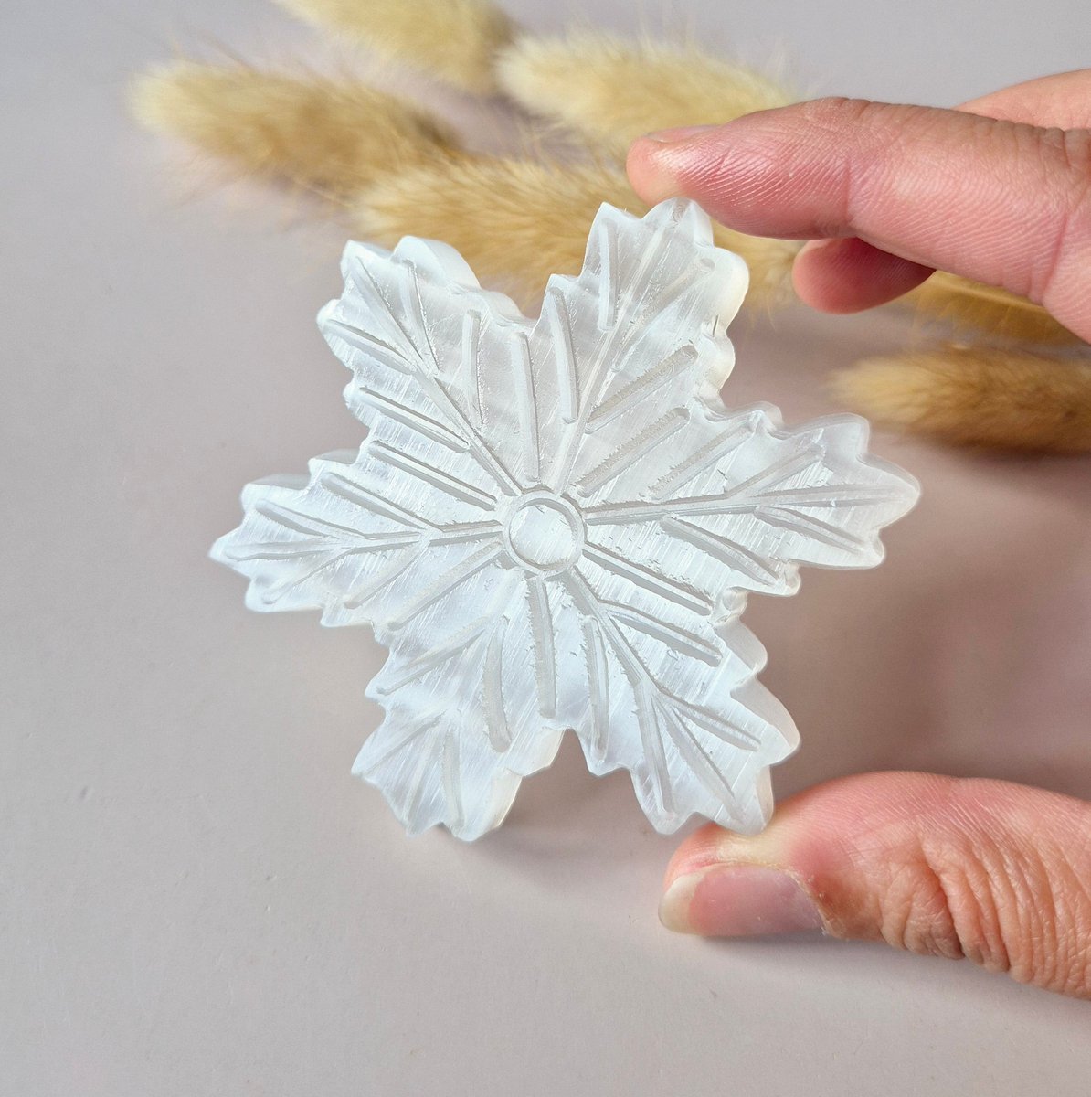 Seleniet Sneeuwvlok 70 mm carving - Kerstmis Edelsteen Winter Decoratie