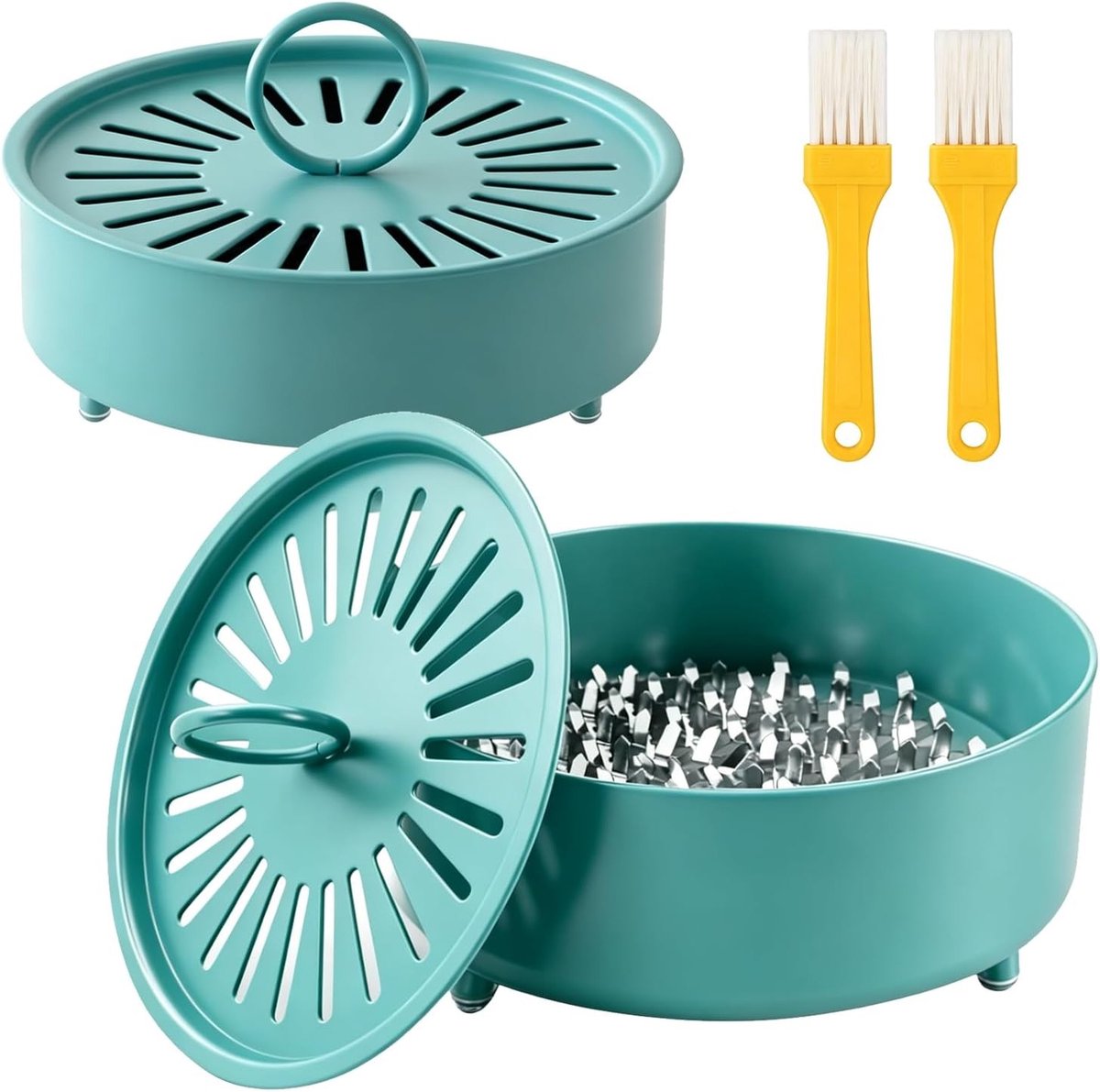 Ronde metalen houder voor anti-muggen spiralen, ideaal voor buiten, tuin en kamperen, met citronella geur