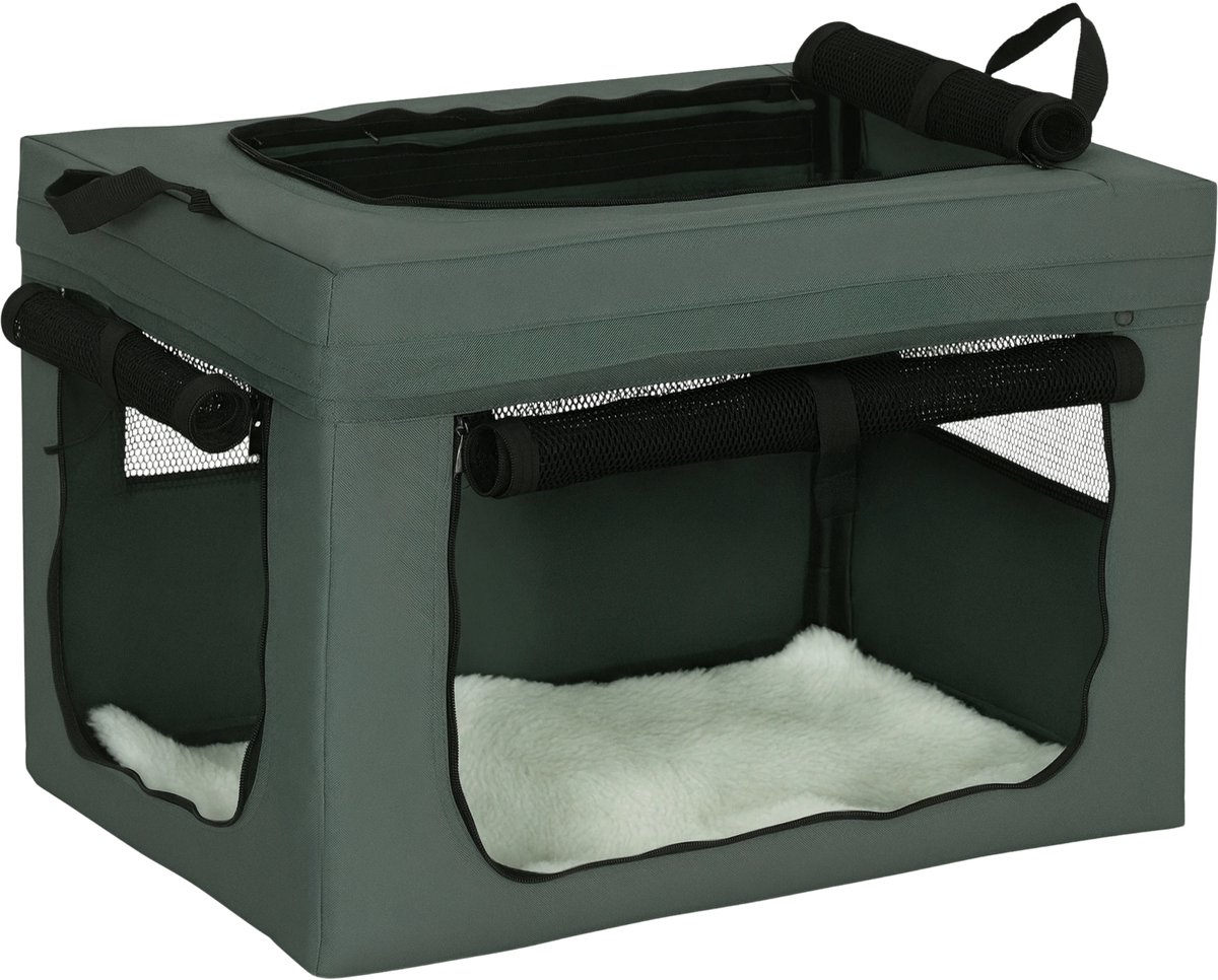 Hondentas / Transportbox – Draagtas met Gaasvenster & Kussen voor Hond en Kat – Grijs