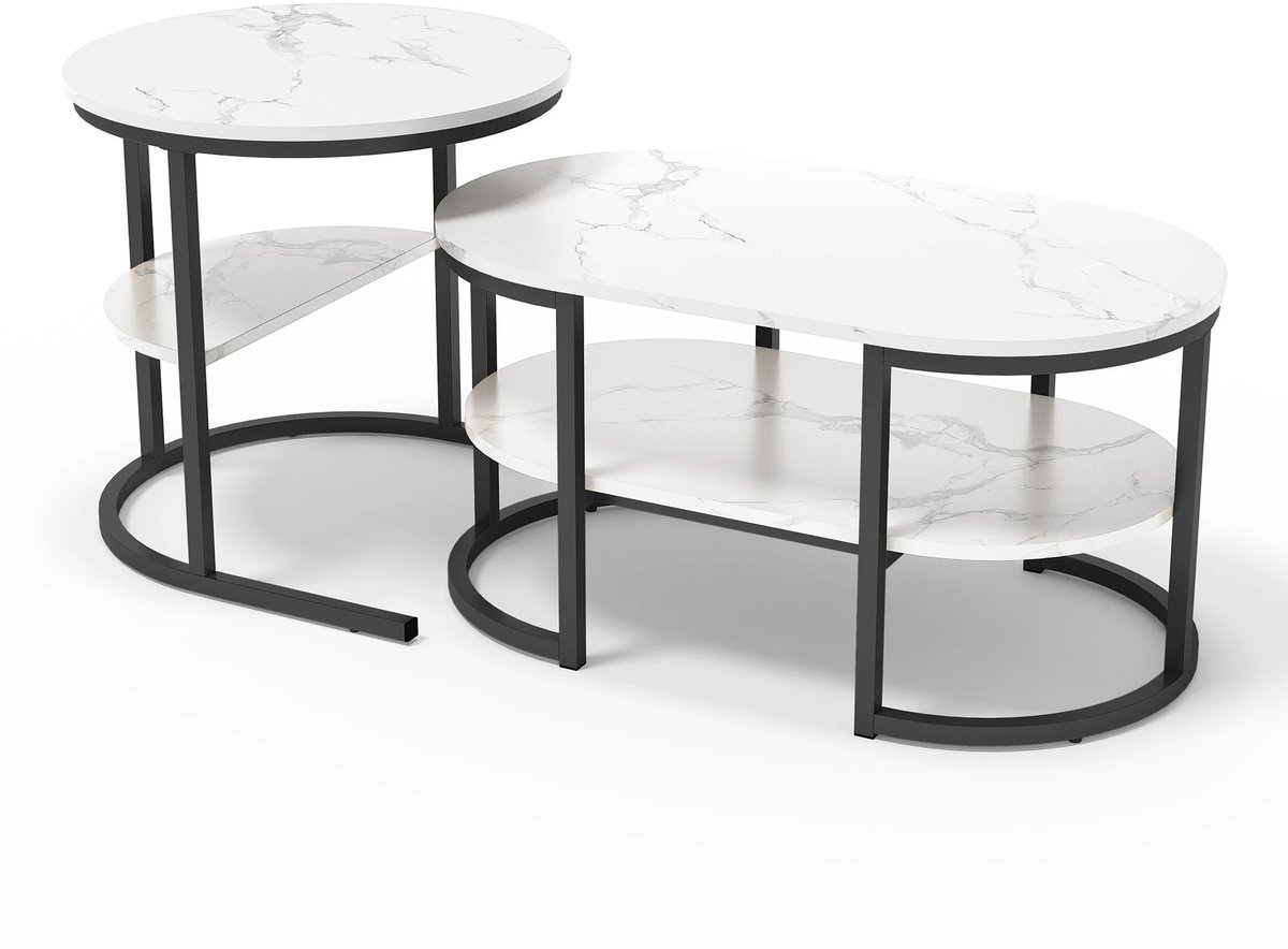 Atlasyx salontafel - Bijzettafel - Bijzettafeltjes woonkamer - Salontafel met lade - Salontafel rond - Geïntegreerde opbergruimte