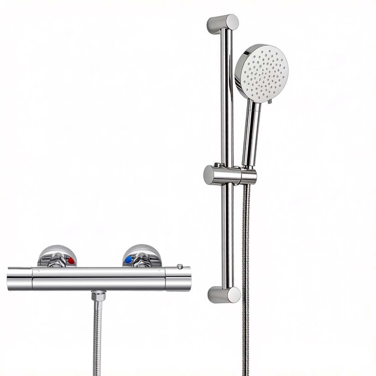 Auralum Max Thermostatische Douchekraan - Glijstang Doucheset - Handdouche 12 CM - Hoge Druk - met 4 Filters - Universele Aansluiting - Anti-Kalk Douchekop - Waterbesparende - Wit / Chroom