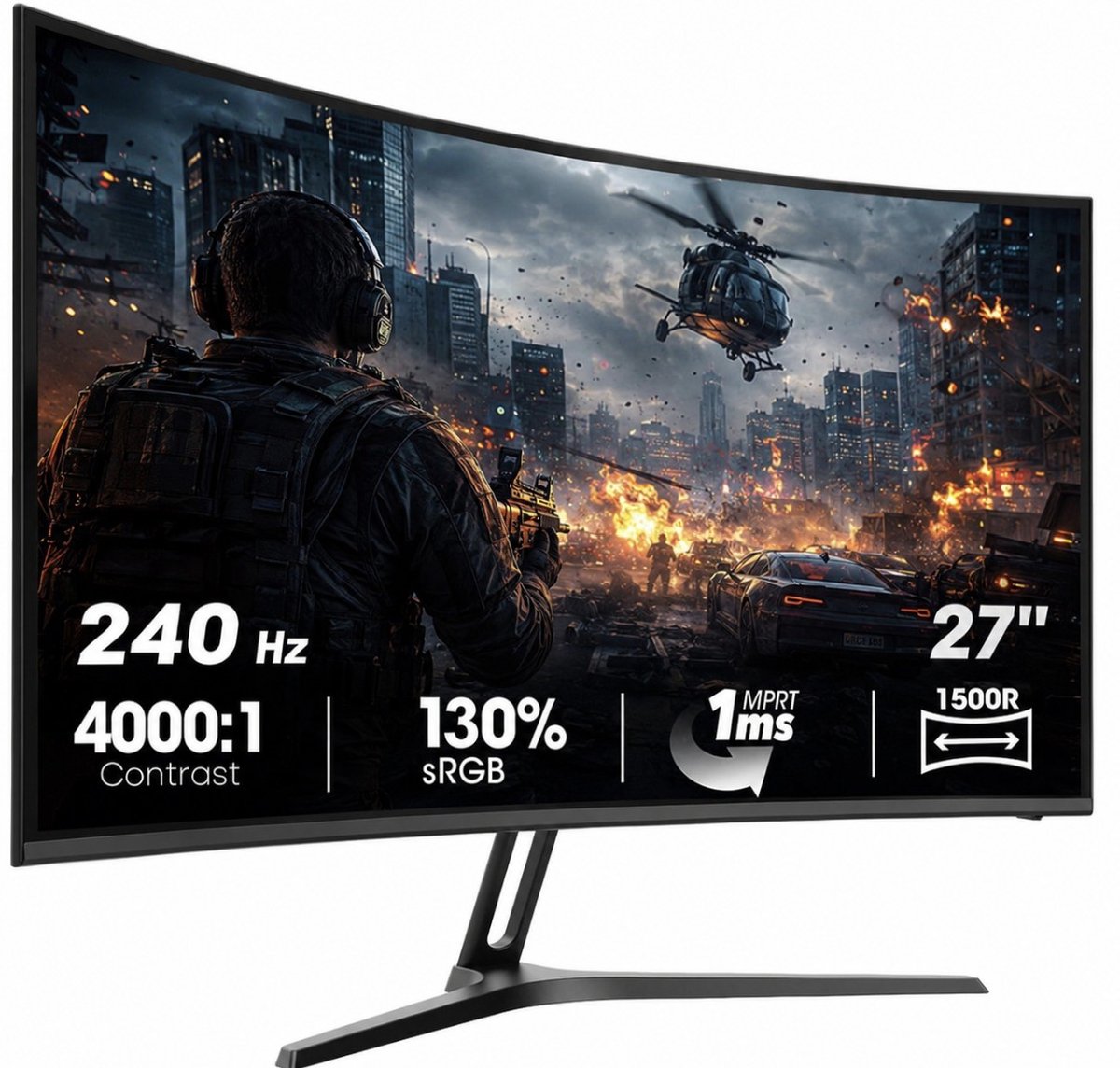 BSS® Gaming Monitor 240Hz – 27 Inch Curved Full HD Gaming Monitor – Zwart