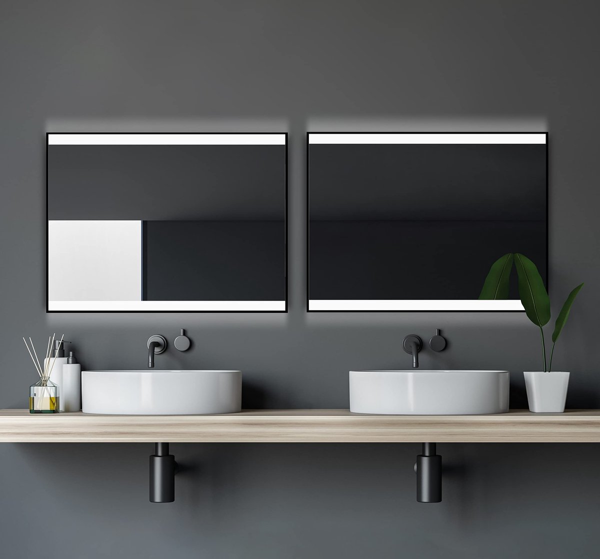 SnelShoppen - Talos Black Shine Badkamerspiegel met LED-verlichting 80x60 cm, Wandspiegel met Neutraal Wit Licht, Mat Zwart Aluminium Frame voor Badka