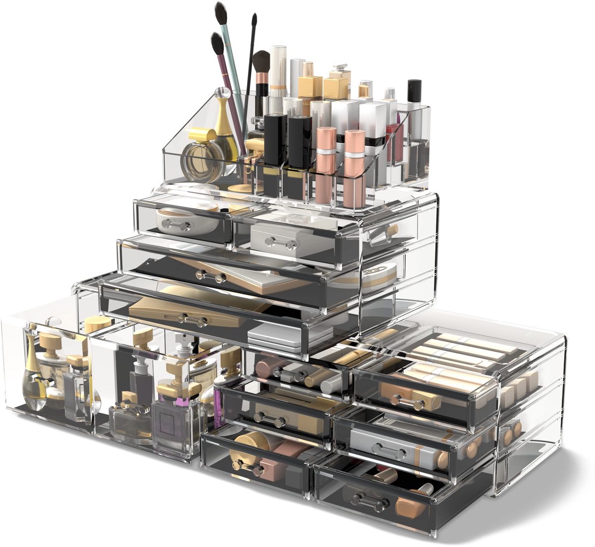 SnelShoppen - Make-up Cosmetische Organizer Opbergladen Display Dozen Case met 12 Transparante Laden voor Schoonheid, Cosmetica, Sieraden, Kantoor en