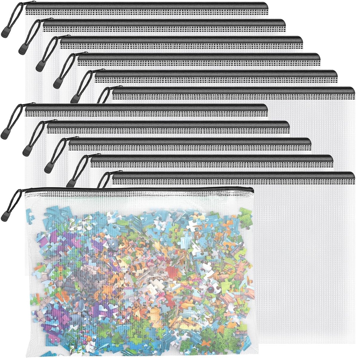 SnelShoppen - 12 Stuks A4 Documentenmap Zwart Waterdicht met Rits, Multifunctionele Bestanden Tas voor Kantoor, Documenten, Papier, Pennen, Cosmetica,