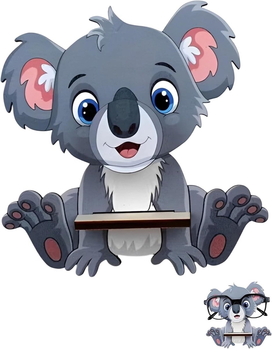 SnelShoppen - Koala Brillenhouder van Hout, Handgemaakte 3D Houten Brillenstandaard, Decoratieve Opbergstandaard voor Zonnebrillen, Voor Slaapkamer, T
