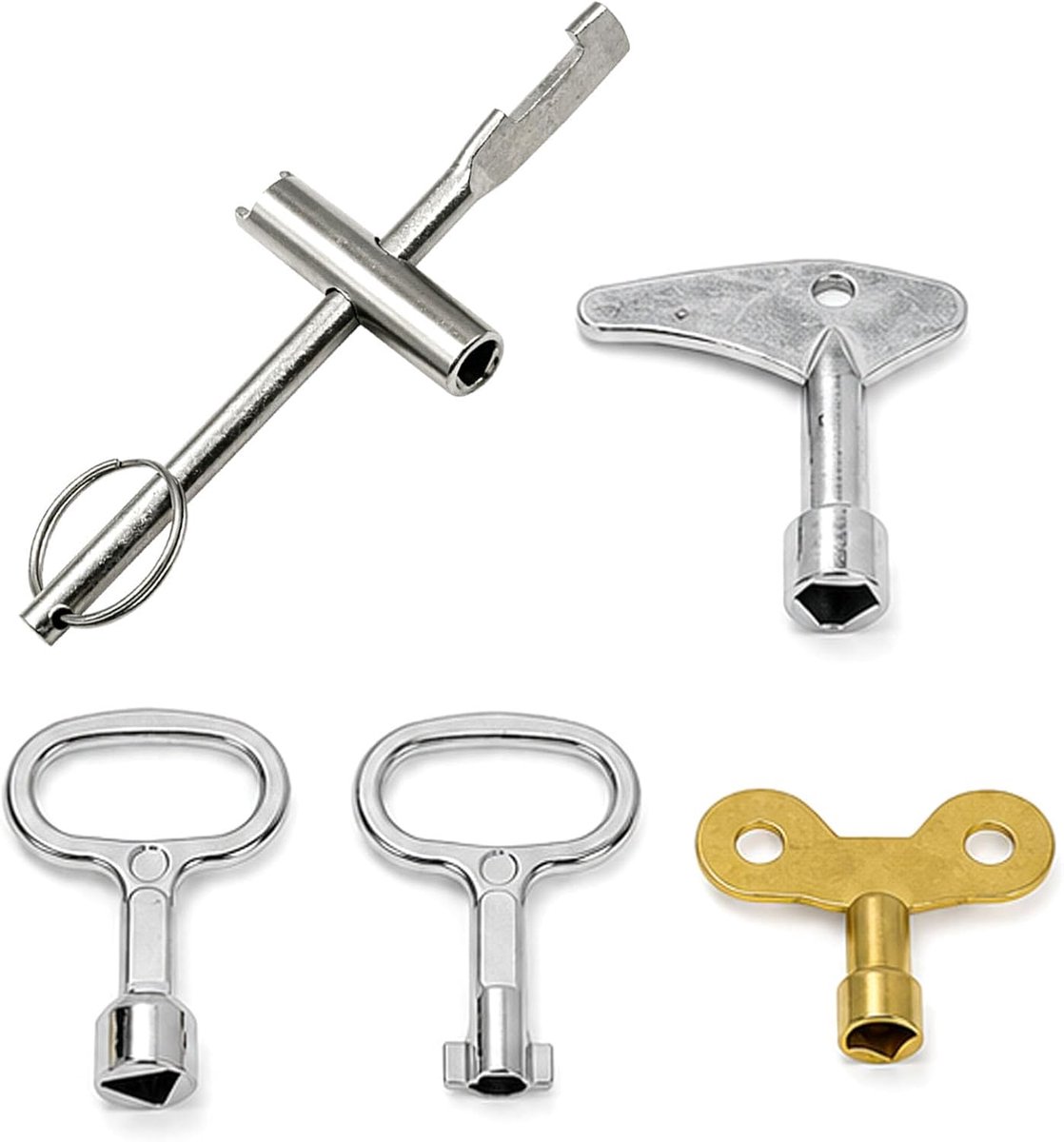 SnelShoppen - Set van 5 Multifunctionele Sleutels voor Controlekasten, Triangulaire Sleutel, Universele Sleutel, Geschikt voor Tapkranen, Instrumenten
