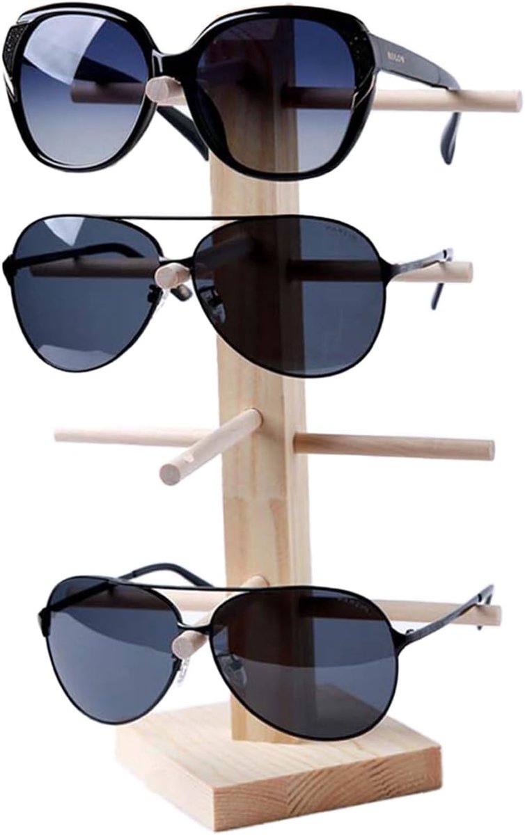 SnelShoppen - Houten Bril Display Stand, Multi-laags Zonnebril Houder, Geschikt voor Het Tonen van Zonnebrillen en Opslag van Eyewear, Duurzaam Hout,
