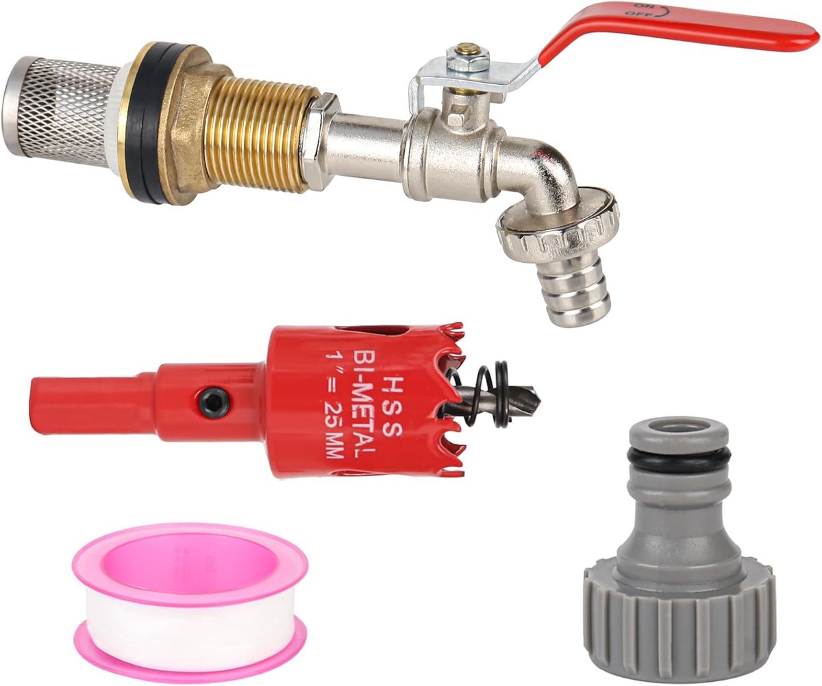 SnelShoppen - IBC Kogelklep 1/2 Inch Messing Water Tap met Slangaansluiting, Filterzeef en Gatzaag voor Tuin en Wateropslag