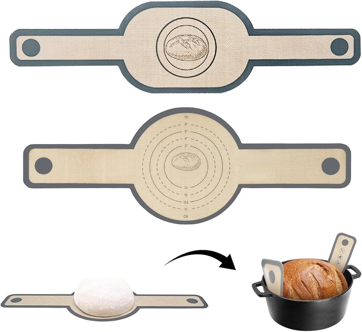 SnelShoppen - 2 Stuks Silicone Broodmat met Lange Handvatten, Hittebestendig en Antikleef Coating, Herbruikbare Deegmat voor Brooddeeg, Perfect voor S