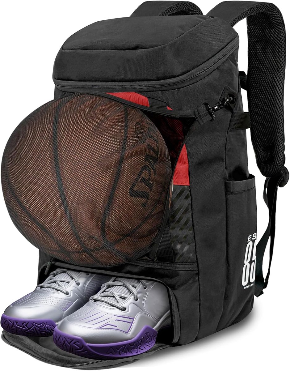 SnelShoppen - Grote Sporttas voor Basketbal, Voetbal en Softbal met Schoencompartiment en Haken, Ideaal voor Sportuitrusting, Rugzak met Vele Vakken,
