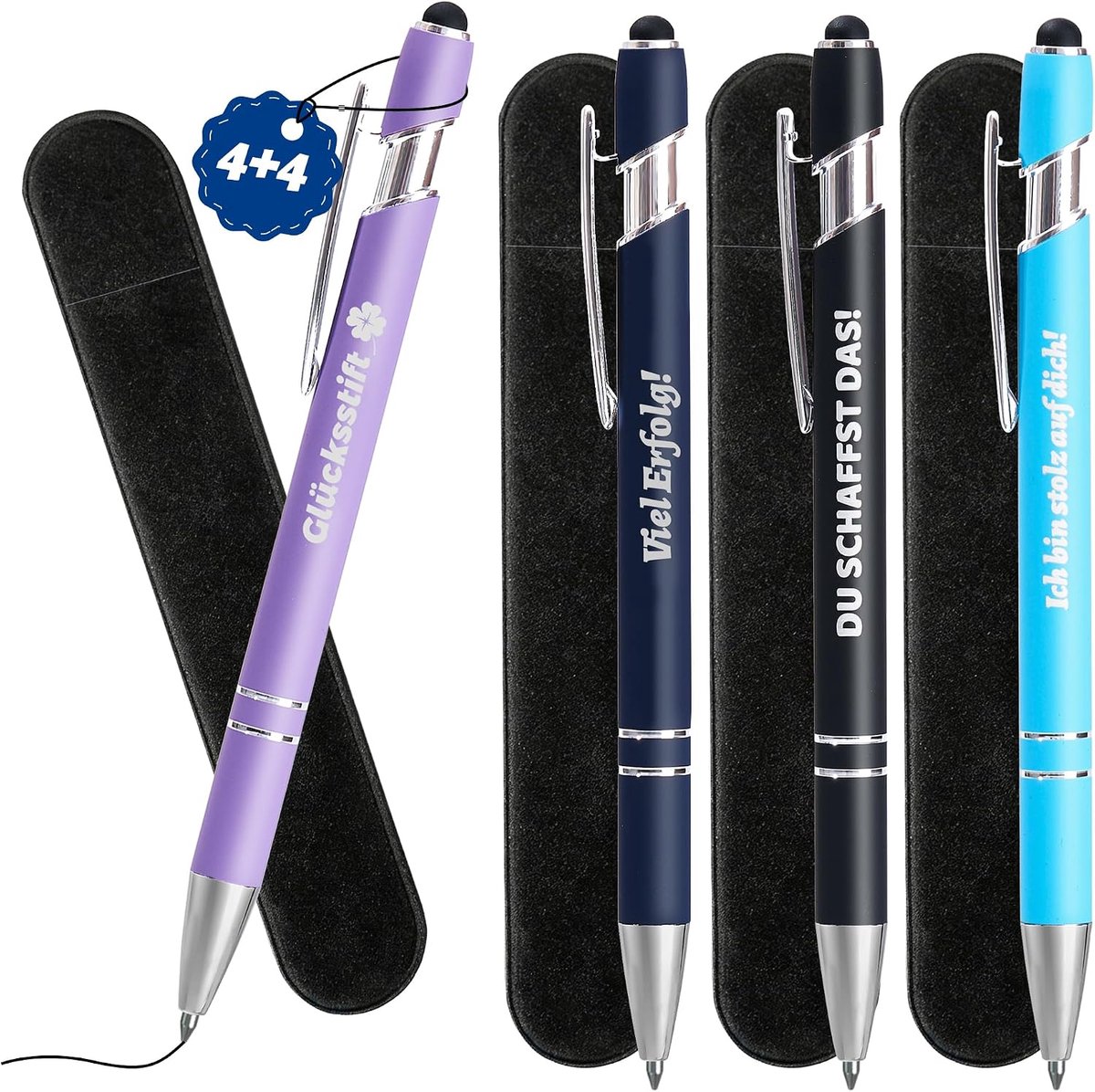 SnelShoppen - 4 Gelpen Lucky Charm Spellen voor Geluk - 2 in 1 Touch Pen - Cadeaus voor Collega's, Examens, Afstuderen, Training en Afscheid - Positie