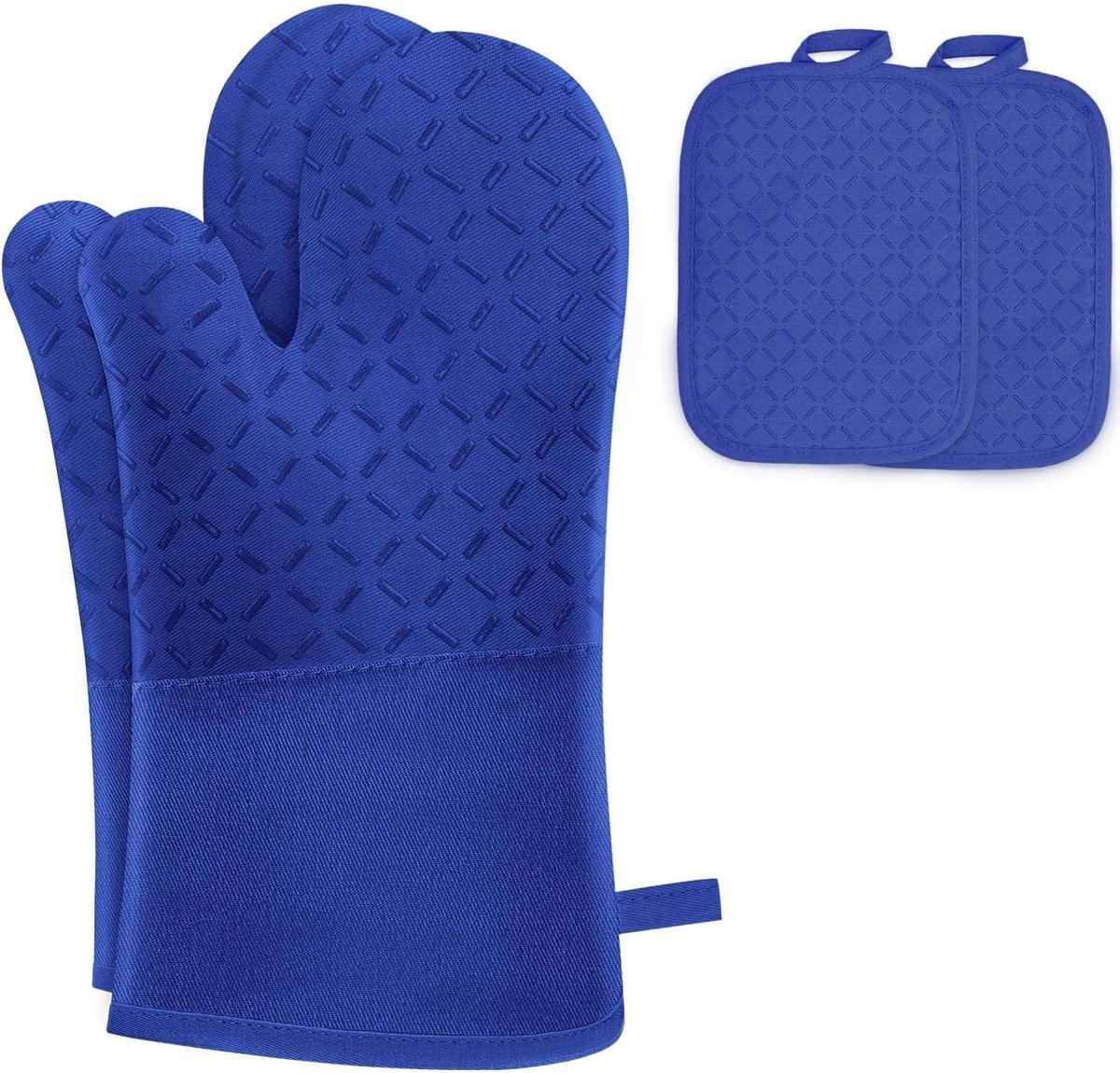 SnelShoppen - Ovenhandschoenen Set van 4 - Warmtebestendige Keukenhandschoenen - Blauw - Geschikt voor Bakken, Koken, Grillen - Duurzaam en Comfortabe