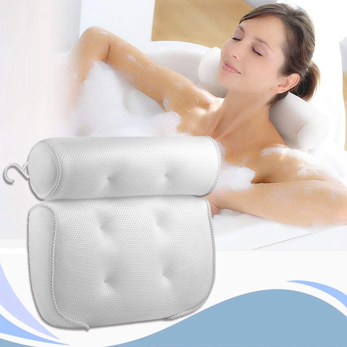 SnelShoppen - Badkussen met Zuignappen - Comfortabel 3D Mesh Badkussen voor Hoofd en Nek - Geschikt voor Alle Badtypes, Thuis, Hot Tub, Spa - Sneldrog