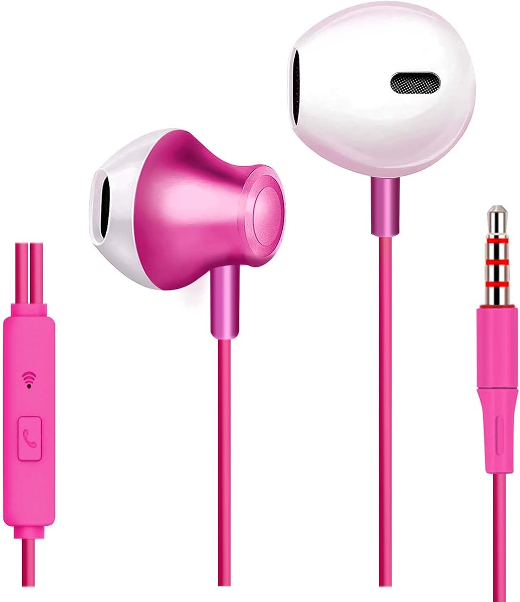SnelShoppen - Half-in-Ear Hoofdtelefoon - 3.5mm Jack - Hi-Fi Stereo Geluid - Noise Isolating Oordoppen met Microfoon - Roze - Ideaal voor Muziek, Gami