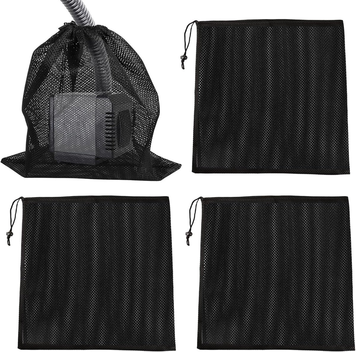 SnelShoppen - Begonia 4 Stuks Pomp Filter Netzakken 45x45 cm met Trekkoord, Filterzak voor Tuinvijver en Waterpomp, Duurzaam Membraan voor Buiten