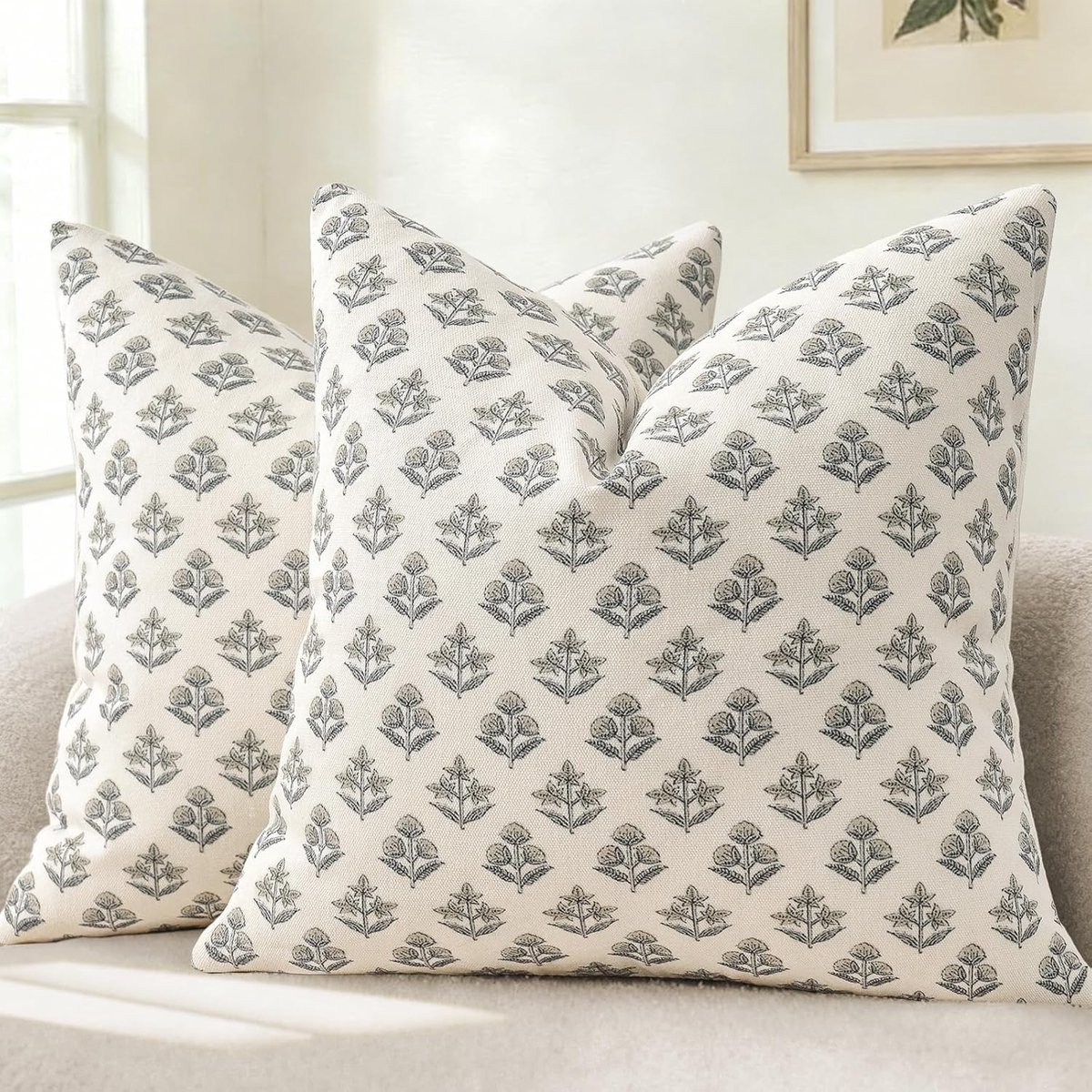 SnelShoppen - Set van 2 Moderne Botanische Vintage Kussenhoezen 60x60 cm - Bloemen Kussenhoezen voor Bank, Fauteuil, Bed - Decoratieve Kussens Warm Gr