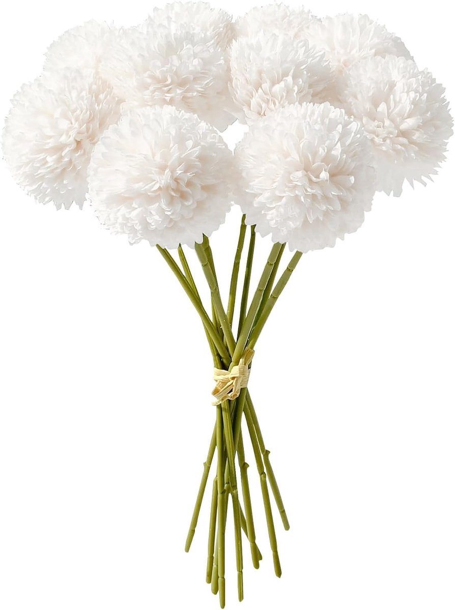 SnelShoppen - Realistische Kunstmatige Hortensia en Chrysant Bloem - Zijde Stabiele Decoratie voor Bruiloft, Thuis, Kantoor - Witte Bloemkoppen - Perf