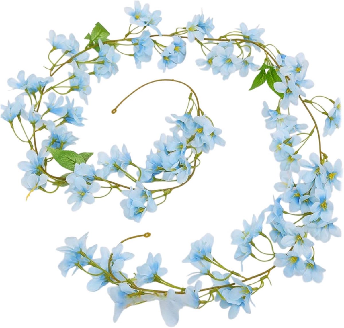 SnelShoppen - 230 cm Kunstmatige Forsythie Krans - Blauwe Kunstbloemen Slinger voor Bruiloft, Feest, Tuin Decoratie - 2 Stuks met 18 Bloemen van Zijde