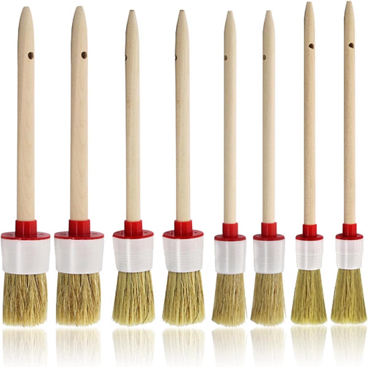 SnelShoppen - Set van 8 Kwasten, Ronde Verfkwast Set 20/25/30/35 mm, Natuurlijke Haren, Houten Handvat, Perfect voor Schilderen van Muren, Meubels en