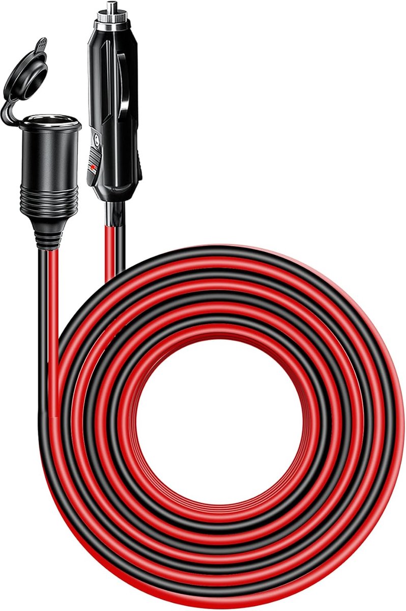 SnelShoppen - 6m Sigarettenaansteker Verlengsnoer Kabel, Zware Kwaliteit 12V 24V Sigarettenplug naar Socket Verlengkabel met 15A Zekering en Stofdicht
