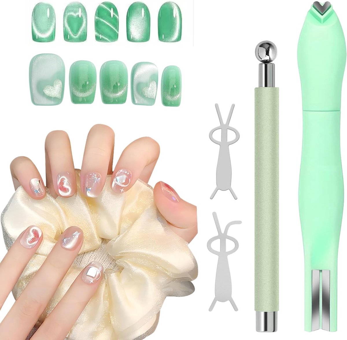 SnelShoppen - 4-delige Cat Eye Nagel Magnet Kit, 3-in-1 Magnet met Pen en 2 Konijnen Gidsen voor Gel Nagellak - Creëer Prachtige Cat Eye & 3D Nail Art