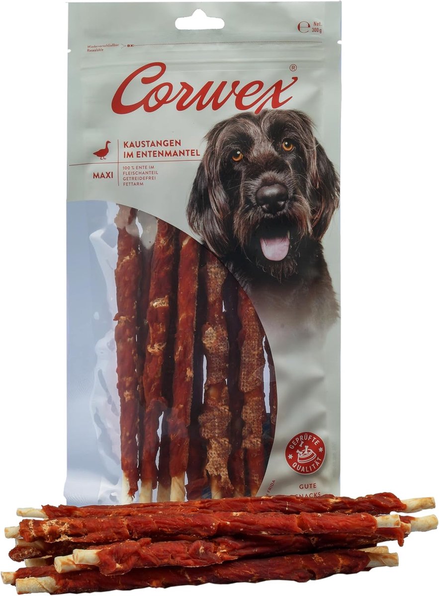 SnelShoppen - Corwex Kauwstang Maxi Eend (8 x 300 g) - Graanvrije Premium Kauwsnack voor Gevoelige Honden - Vlees ommanteld, Gezonde Hondensnack