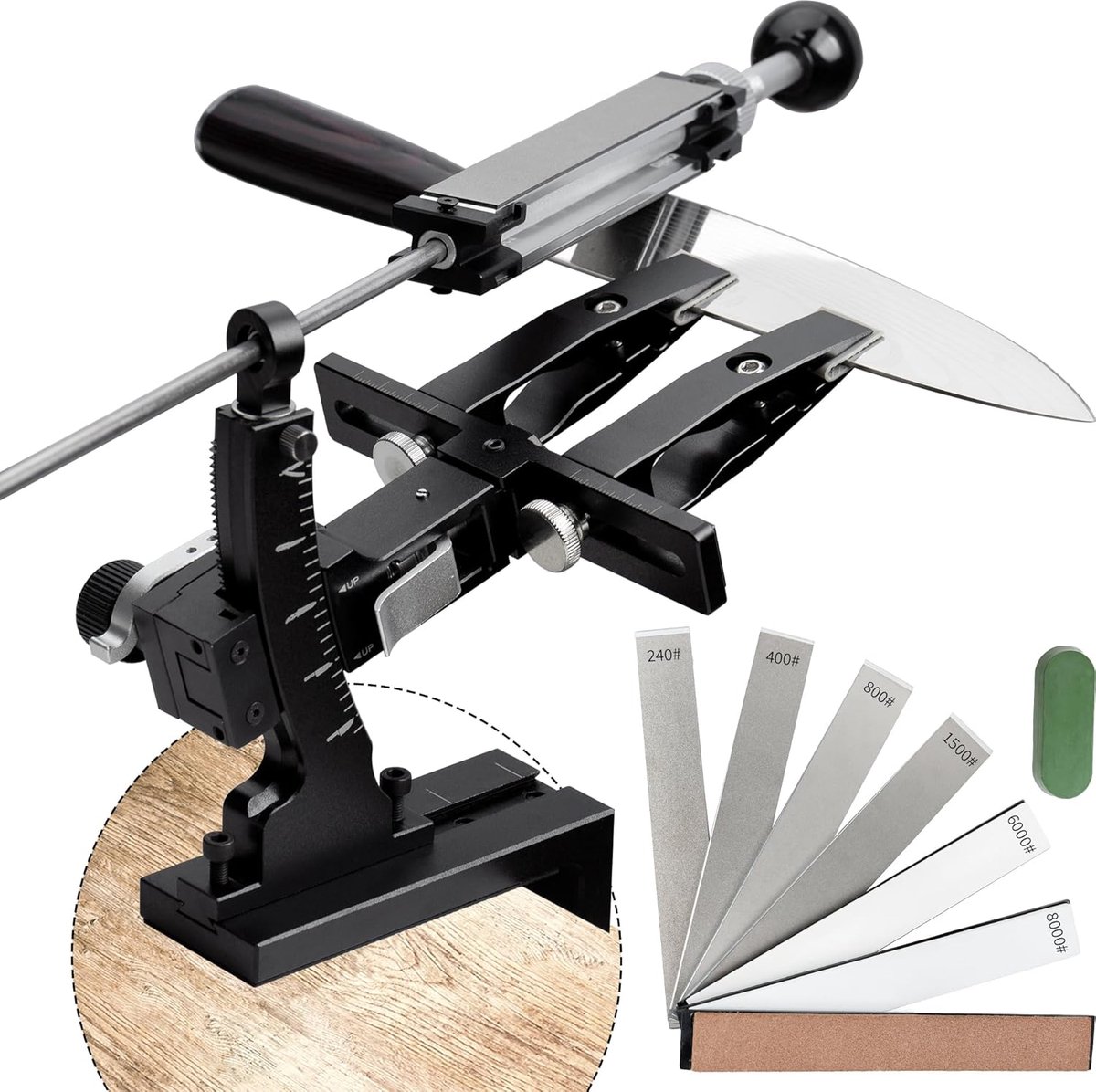 SnelShoppen - Professioneel Mes Slijpsysteem, Precieze Hoekslijper, Aluminium CNC Mes Slijper met Flip Mechanisme, Dubbelzijdige Steenhouder, 6 Slijps