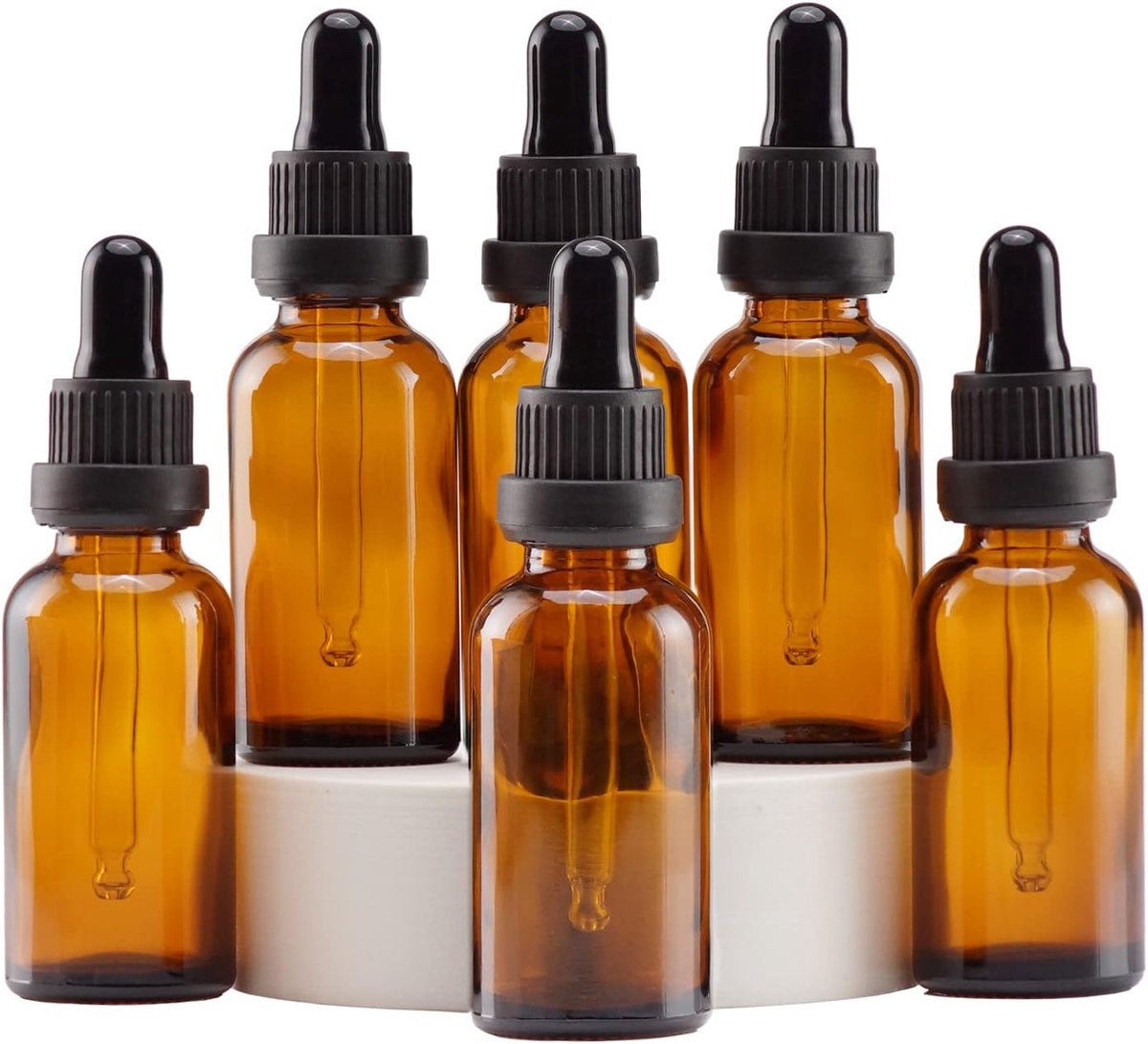 SnelShoppen - Amber Glas Doserfles 30ml met Glazen Pipet, Set van 6 - Voor Essentiële Olie, Aromatherapie, Cosmetica, Laboratorium, Reizen, Massage, L