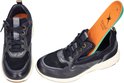 Navy suède sneaker met rits en uitneembare oranje binnenzool.