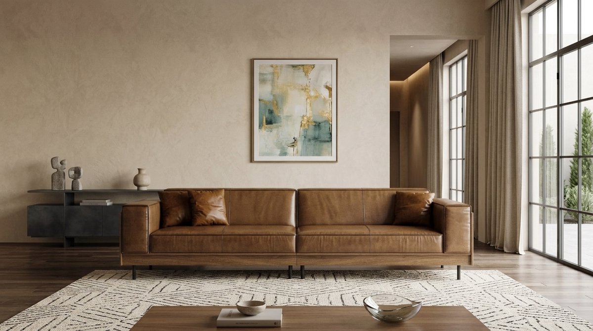 3-Zits Bank van PU Leer - 284x93x80 cm - Bruin - Novihome