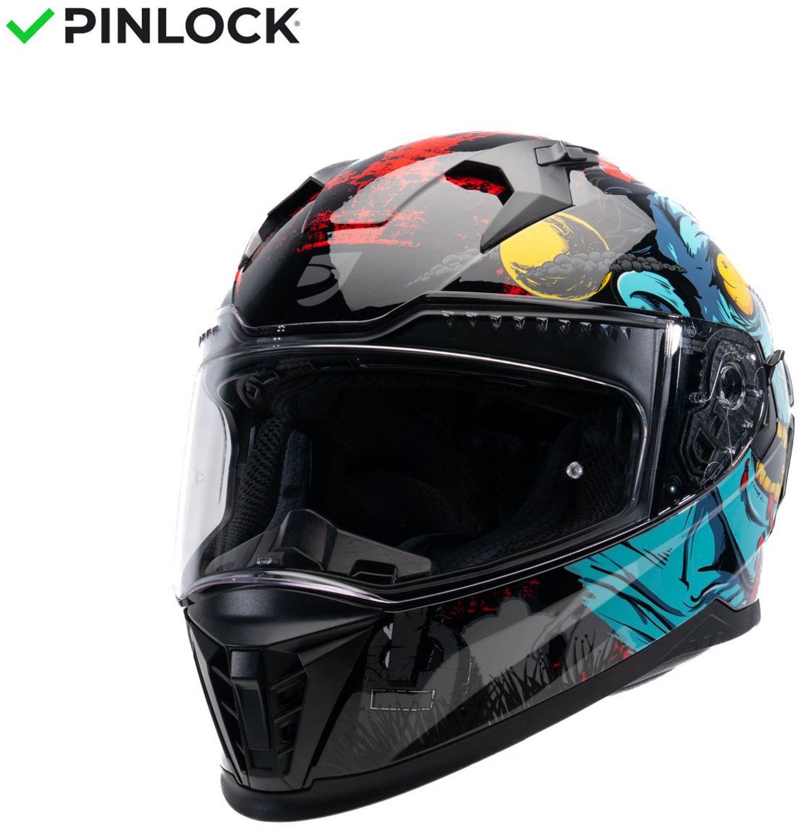 MOTOBLOUZ EROS NEGAN Integraalhelm - ECE 22.06 gekeurde Helm Scooter, Motor & Brommer - Heren & Dames - Zwart/groen - S