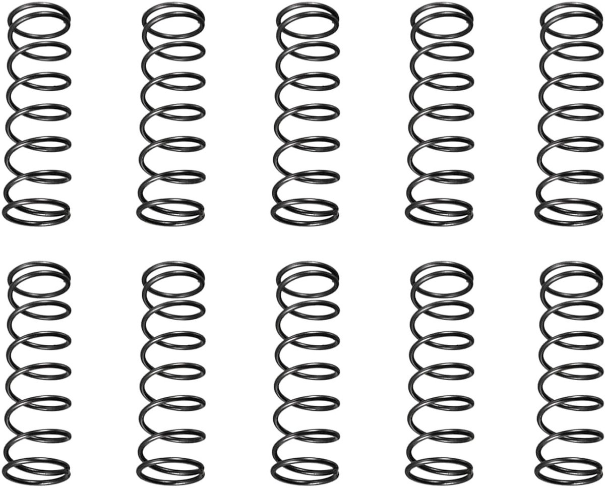 Compression veer 1.2 x 14 x 45 mm, 10 stuks, ideaal voor machines, stalen constructie, verlengbare veer, zwart