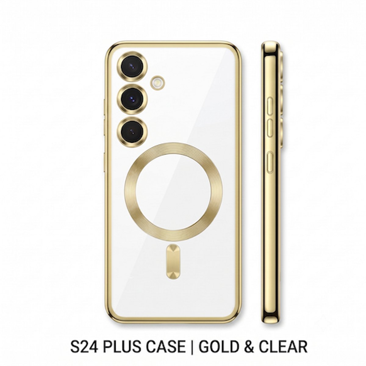 MagSafe Compatible Hoesje Geschikt voor Samsung Galaxy S24 Plus - Siliconen Backcover met Camera Protector - Goud