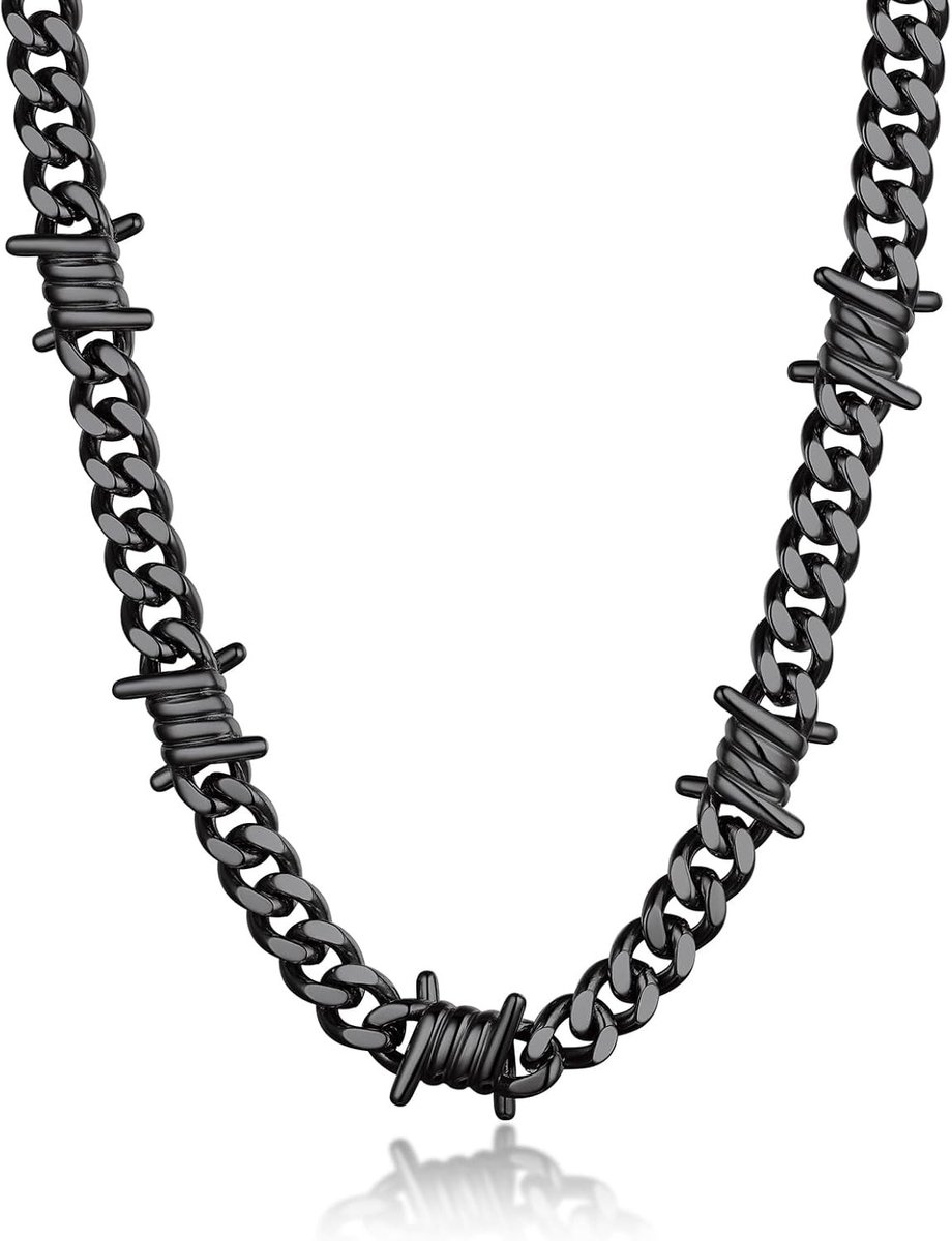 Cuban Barbed Wire Choker Ketting voor Mannen en Vrouwen, Roestvrij Staal, Punk Sieraad met Gothic Ontwerp, 45 cm met Verlengketting, Perfect Cadeau voor Hem en Haar