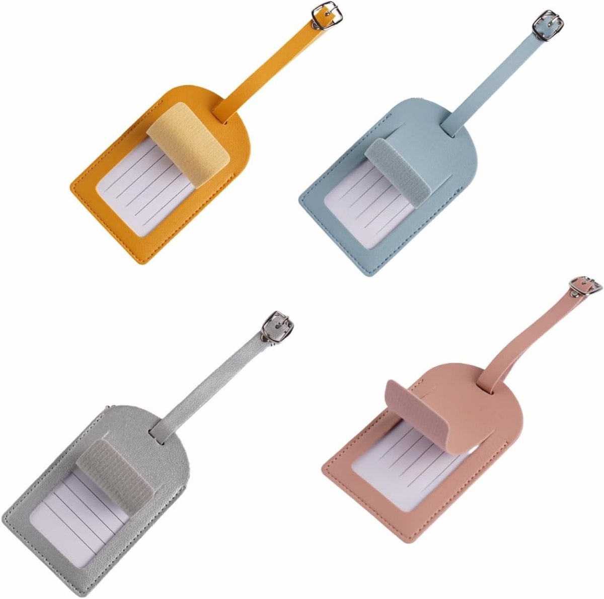 Leren Bagagelabels Set van 4 Stuks in 4 Kleuren, 11.5 x 7 cm, Met Open Venster Ontwerp voor Reisgemak