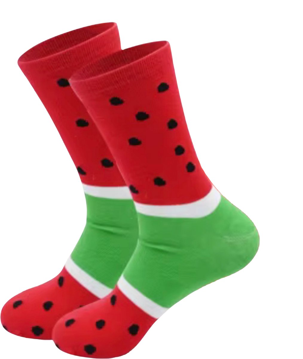 SilverAndCoco - Gekke Vrolijke Foute Sokken / Leuke Grappige Happy Dikke Fruit Huissokken Dames & Heren Kerstcadeau pakket / Thermosokken Katoen / Wintersokken Mannen en Vrouwen Socks Sinterklaas Schoen Kerst Cadeautje - Watermeloen / Watermelon