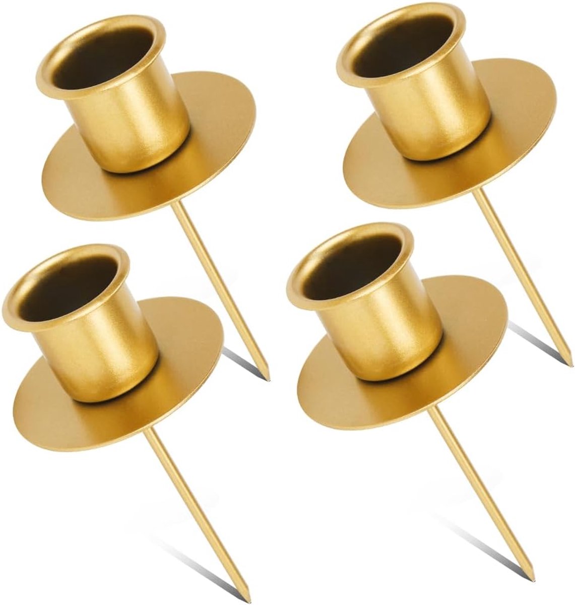 SnelShoppen - 4 x Kaarsenhouder, Adventskrans, Gouden Kaarsenhouder met Plaat, Kaarsenstandaard voor Adventskaarsen, Metalen Kaarsenhouder, Kerstdecor